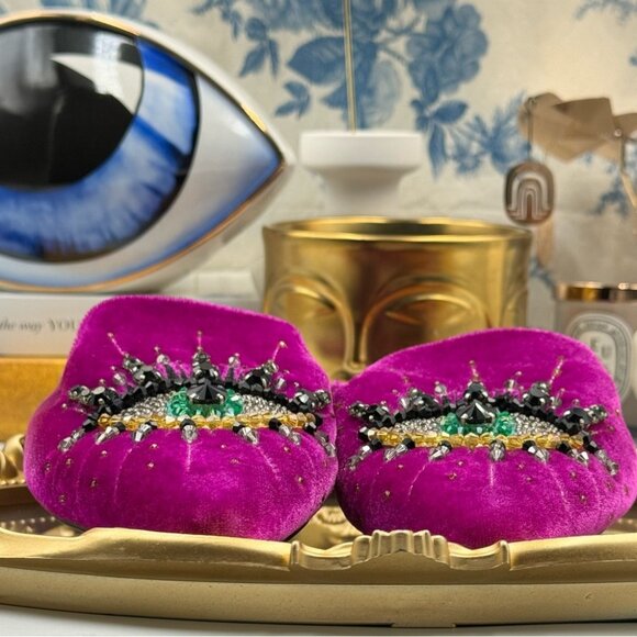 🆕 KURT GEIGER LONDON 🧿 NWOT Olive Evil Eye Mules, Purple Lyst - Picture 3 of 16